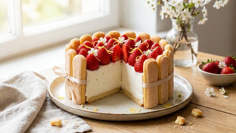 Cette charlotte aux fraises cache le geste simple qui la rend vraiment légère