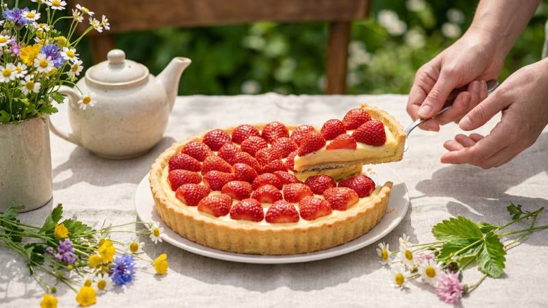 Cette tarte aux fraises révèle un secret gourmand grâce à la menthe fraîche du jardin