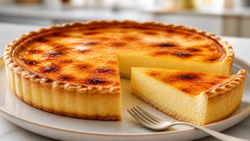 Flan pâtissier à la vanille découpé en parts nettes