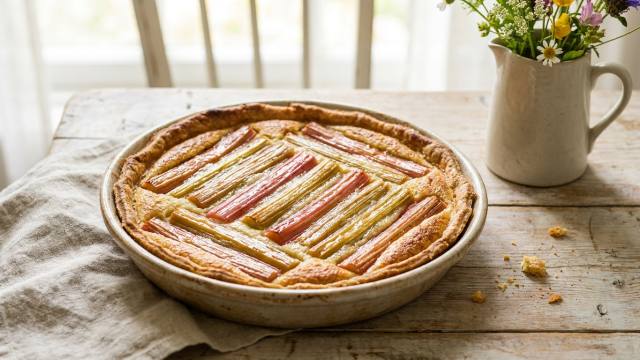 Fondante, acidulée, dorée : la tarte à la rhubarbe qui réveille les goûters d’avril
