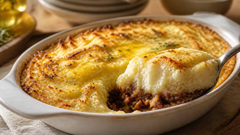 Portion de hachis parmentier avec purée souple et viande juteuse