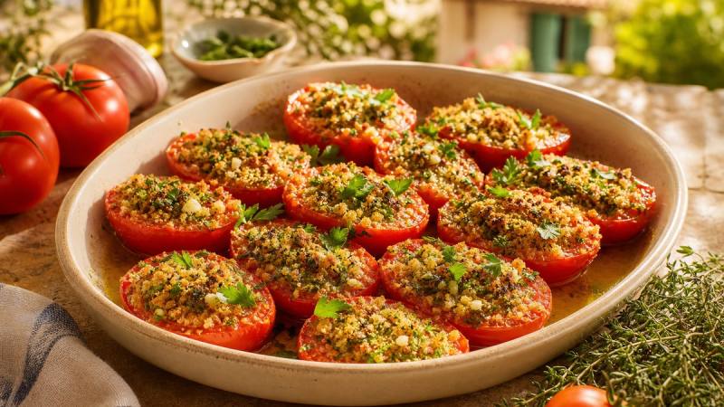 Tomates provençales dorées avec chapelure, ail et persil